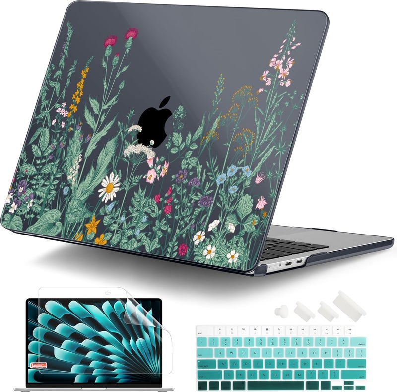 DONGKE Compatible with M4 MacBook Air 15 inch Case 2025 2024 2023 A3241 A3114 A2941 M3 M2 Liquid Retina Display Touch ID, Plastic Hard Case & Keyboard Skin & Screen Protector - Garden Florals - Image 1
